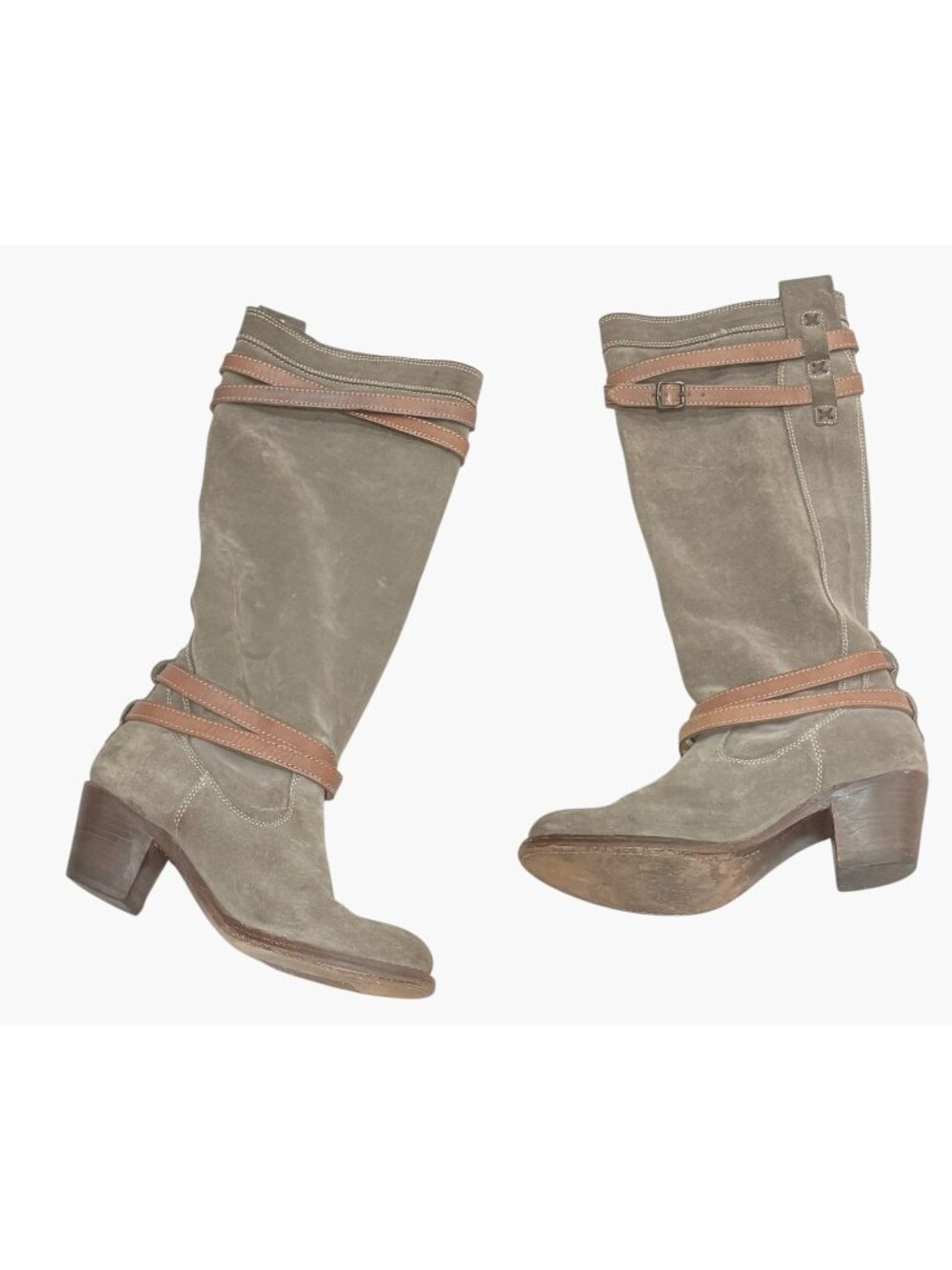 Frye Women's Jane Strappy Riding Boots Brown Suede Leather Style 76395 Sz 6.5